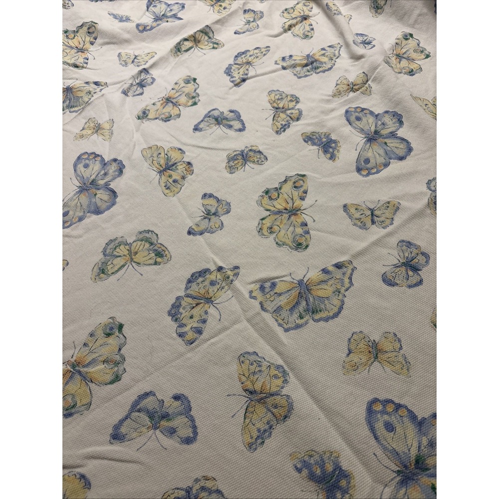 Vintage Blue Yellow Oblong Pique 100% Cotton Butterfly Tablecloth - Size 58"x77"